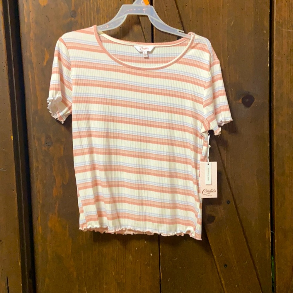 pink and purple ruffle tshirt, with tags